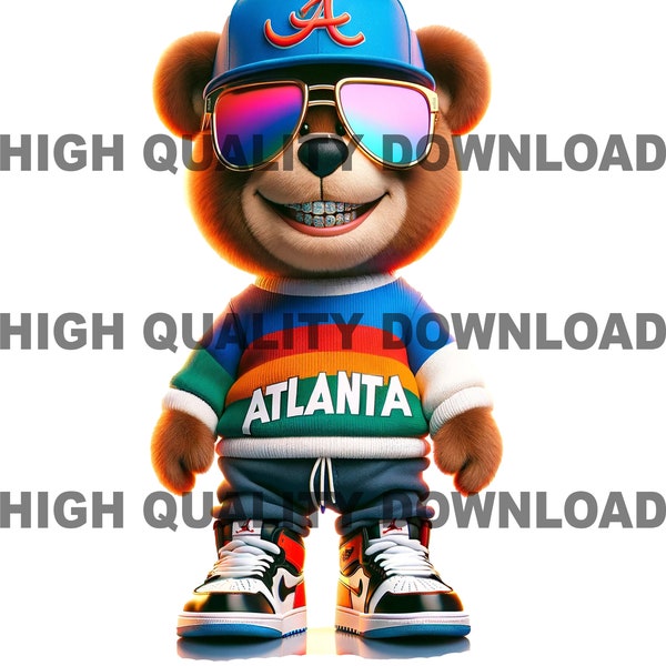 Graffiti Hip Hop Teddy Bear, Atlanta Bear PNG, Cartoon Teddy Bear, digital download, Houston PNG, Atlanta Streetwear, Hawks, Braves, Falcons