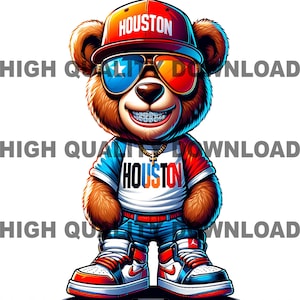 Graffiti Hip Hop Teddy Bear, Houston Bear PNG, Cartoon Teddy Bear, digital download, Houston PNG, Houston Streetwear, Rocket, Astros, Texans