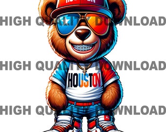Graffiti Hip Hop Teddy Bear, Houston Bear PNG, Cartoon Teddy Bear, digital download, Houston PNG, Houston Streetwear, Rocket, Astros, Texans