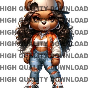 Graffiti Hip Hop Teddy Bear, Female Teddy Bear, Cartoon Girl Teddy Bear, sublimation, digital download, t-shirts png
