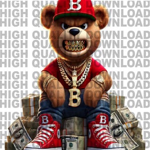Unique Hip Hop Teddy Bear Art - 1 of 1 Digital PNG Download - Only 1 Available - Mad Face, Urban Fashion - For T-Shirts, Posters, and More