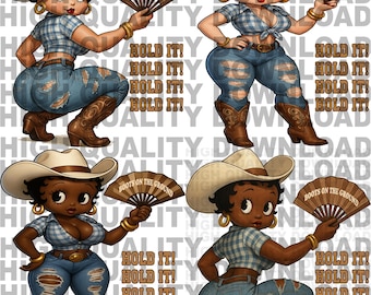 Betty Boop 'Boots on the Ground' Digital Art - 4 PNG Files Bundle, Western Theme Illustrations