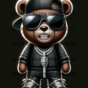 Graffiti Hip Hop Teddybär, Gangster Teddybär, Cartoon Teddybär, Sublimation, digitaler Download, Musik, Mic, T-Shirts png, jpeg