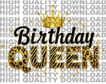 Geburtstags Königin PNG | Gold Glitter, Animal Print (Digitaler Download)