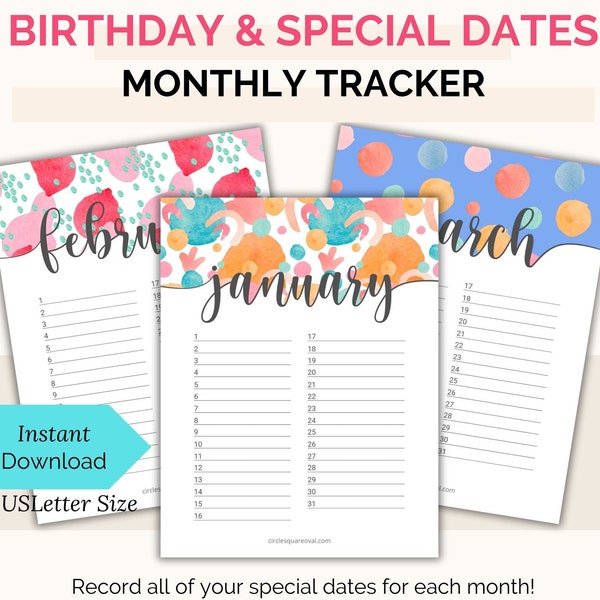 Birthday Tracker, Anniversary Tracker, Birthday Recorder, Special Dates Tracker