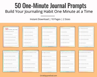 One Minute Journaling, Journal Prompts, Guided Propmts, Introspection, Positivity, Personal Growth, Self-Awareness Worksheets