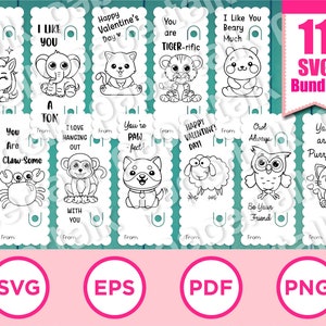 Pacote de marcadores de colorir de dia dos namorados svg, porta-lápis, cartão de dia dos namorados, cricut, arquivo para imprimir e cortar, faça você mesmo, escola, animais, presente, amigos, jpeg