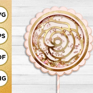 ローズ シェイカー ケーキ トッパー SVG、一般的なケーキ、誕生日おめでとう、記念日、一般的な、結婚式、婚約、カット ファイル、クリカット、レイヤー、スカラップ、ラウンド、装飾
