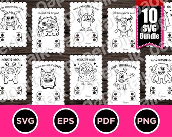 Monster coloring valentine cards SVG bundle,happy valentines,card,school,student,love,cricut,scalloped,print then cut,printables,crayon,diy