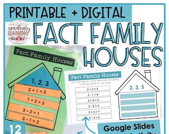 Fact Family Houses | math center activity, math games, interactive math, addition, no regrouping, fun math, small group work, worksheet