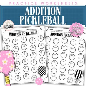 Feuilles de travail supplémentaires pour le pickleball | pages d&#39;exercices mathématiques indépendantes à imprimer | centres de mathématiques, jeux mathématiques, mathématiques amusantes, travail en petits groupes, addition