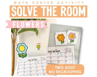 Solve the Room Flowers | math center activity, math games, interactive math, addition, no regrouping, fun math, engaging math worksheet