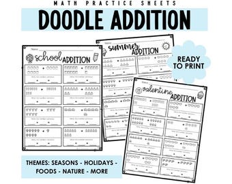 Doodle Addition Math Worksheets | math centers, math games, interactive math, addition, no regrouping, fun math, small group work, worksheet