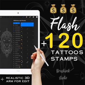 100 flash tattoos stamps for procreate app