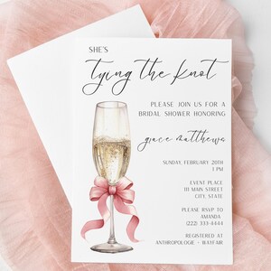 She&#39;s Tying the Knot Bridal Shower Invite Template - Digital Download Invite for Coquette, Champagne, Tying the Knot Bridal Showers