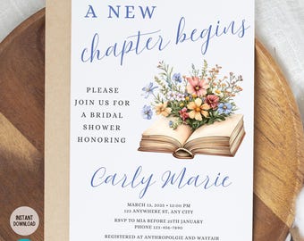 A New Chapter Begins Bridal Shower Invite Template - Digital Download Invite for Books, Reading, Chapter Beginning Bridal Shower Theme