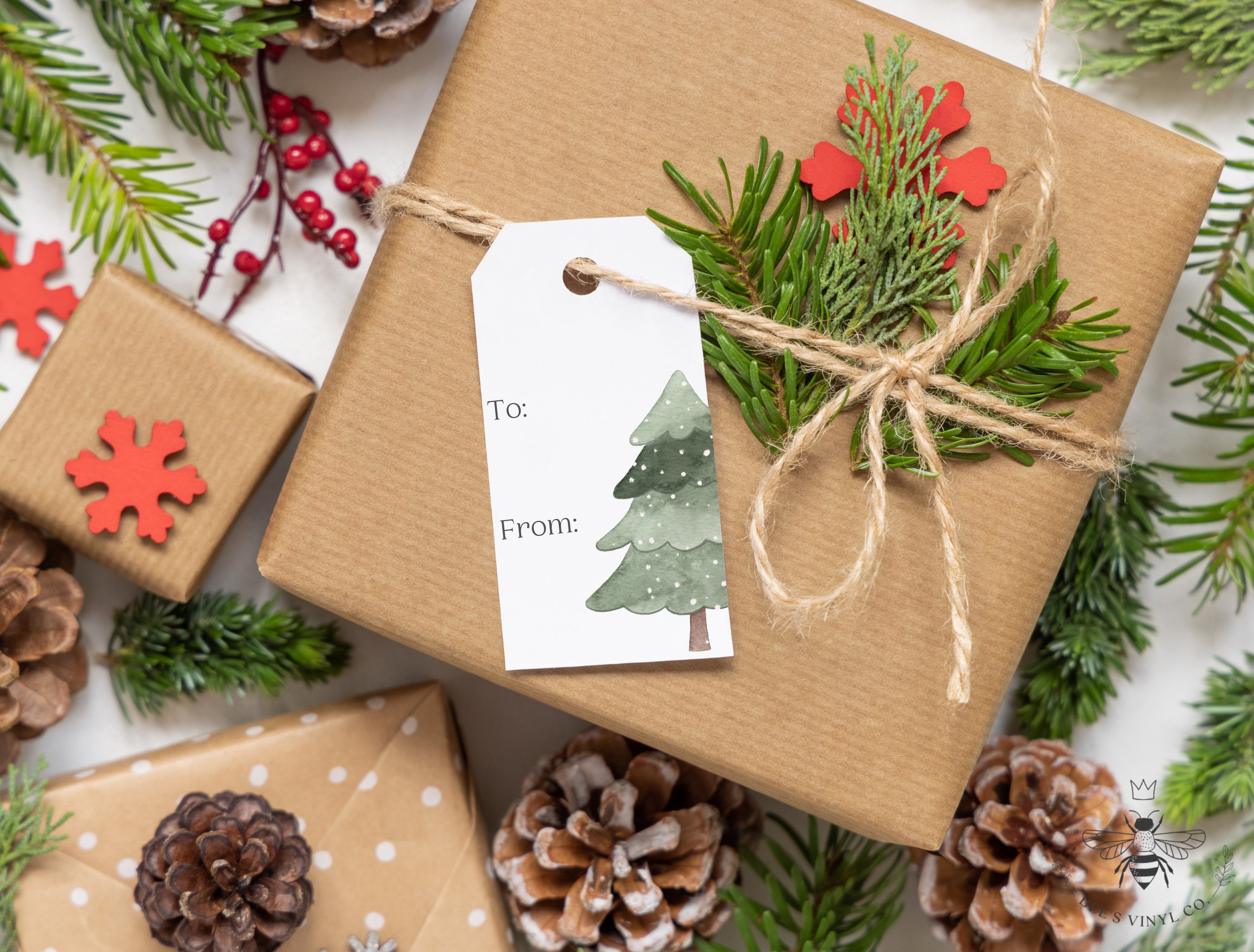 Watercolor Christmas Tree Printable Gift Tag for Christmas - Print at ...