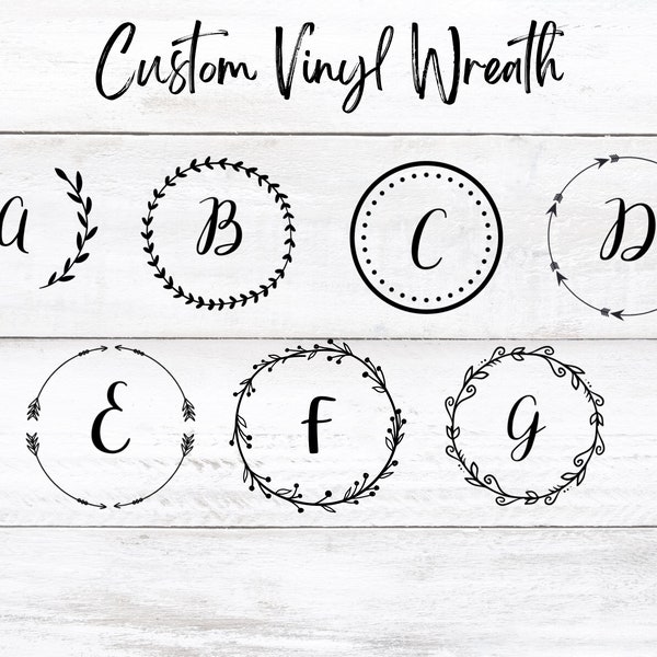 Custom Vinyl Wreath Decal - Choose your design, font, size, color! Last Name, Last Initial Wreath