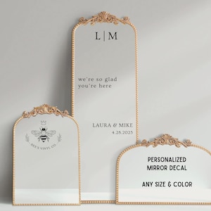 Custom Mirror Decal for Weddings  - we&#39;re so glad you&#39;re here Mirror Decal, Personalized Decal for Welcome Sign, Backdrops, Frames, Canvas