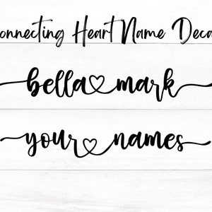 Connecting Heart Name Decal - Valentine&#39;s Day Names, Personalized Heart Name Decals, Husband Wife Name Decal