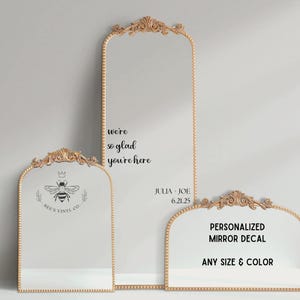 Personalized Mirror Decal for Weddings - we&#39;re so glad you&#39;re here Mirror Decal,  Decal for Welcome Sign, Backdrops, Frames, Canvas