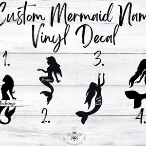 Calcomanía personalizada con nombre de sirena: ¡elige tu estilo, fuente, tamaño y color! Pegatina de vinilo con nombre - Sirena