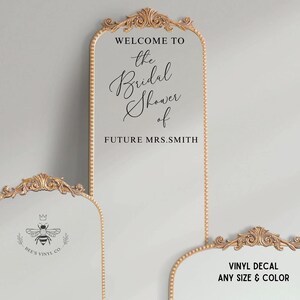 Benutzerdefinierte Spiegelaufkleber für Brautduschen - Willkommensschild Future Mrs Spiegelaufkleber, personalisierter Aufkleber für Schild, Brautdusche Hintergrundaufkleber
