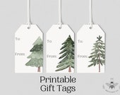 Watercolor Christmas Tree Printable Gift Tag for Christmas - Print at Home Gift Tags for Holidays - Easy PDF Present Tags - Minimalist Style