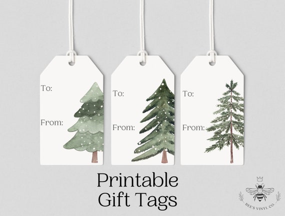 Watercolor Christmas Tree Printable Gift Tag for Christmas - Print at Home Gift Tags for Holidays - Easy PDF Present Tags - Minimalist Style