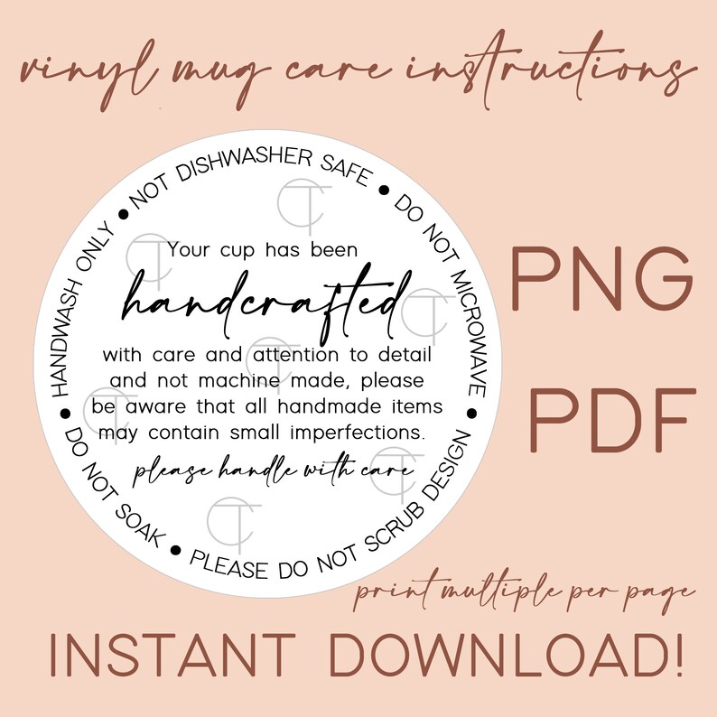 Printable Care Instructions for Vinyl Mugs Cup and (Download Now) - Etsy