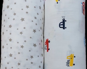 Starry Rides: Celestial Dreams Muslin Baby Blanket, 2 Pack