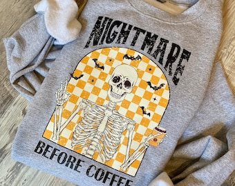 Funny Halloween Sweatshirt, Skeleton Halloween Shirt, Coffee Fall Shirt, Fall Sweatshirt, Skeleton sweatshirt, Halloween Crewneck, Funny