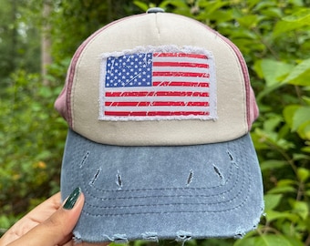 USA Trucker Hut, trendiges Geschenk, Vintage Wash, Patriotischer Hut, Cowboy Trucker Hut, Südhut, süßer Fernlasterhut, Amerika Hut, Amerikanische Flagge Hut