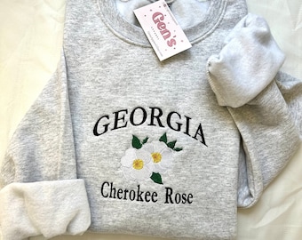 Georgia Embroidered Sweatshirt, State Sweatshirt, Georgia Flower Sweatshirt, Trendy Sweatshirt, Custom Embroidered, Cute Crewneck