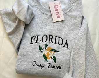 Florida Embroidered Sweatshirt, State Sweatshirt, Florida Flower Sweatshirt, Orange blossom, Trendy Sweatshirt, Custom Embroidered, Sunshine