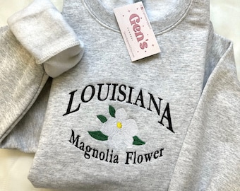 Louisiana Embroidered Sweatshirt, State Sweatshirt, Louisiana Flower Sweatshirt, Magnolia Flower, Trendy Sweatshirt, Custom Embroidered
