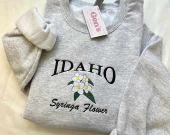 Idaho Embroidered Sweatshirt, State Sweatshirt, Idaho Flower Sweatshirt, Syringa, Trendy Sweatshirt, Custom Embroidered