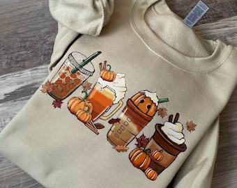 Fall Coffee Sweatshirt, Halloween Pumpkin Latte Drink Cup, Coffee Lover Gift, Thanksgiving Sweatshirt, Coffee Cup, Halloween Sweatshirt