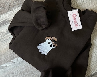 Embroidered Western Ghost Sweatshirt, Cute Spooky Shirt, Halloween Gift, Halloween Shirt , Cowboy Ghost Shirt, Western Halloween Shirt