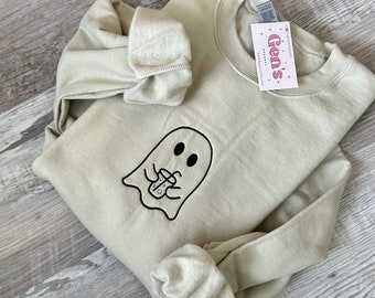 Embroidered Iced Coffee Halloween Crew, Aesthetic Crewneck, Halloween Sweatshirt, Fall Shirt, Embroidered Spooky, Coffee Lovers, Minimalist