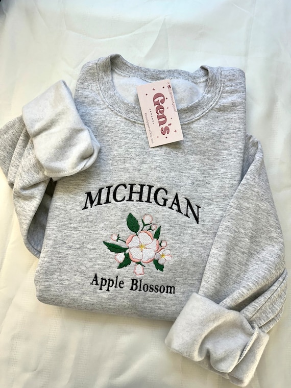 Michigan Embroidered Sweatshirt, State Sweatshirt, Michigan Flower Sweatshirt, Apple Blossom, Trendy Sweatshirt, Custom Embroidered
