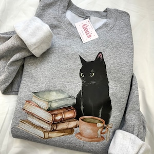 Book Cat Sweatshirt, Bookish Sweatshirt, Book Lover Gift, Cute Cat Book Sweatshirt, Cat Lover Sweater, Reading, Book Gifts, Gifts For Her