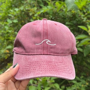 Wave Embroidered Baseball Cap, Trendy Design, Minimal Embroidery, Custom Embroidered Baseball Hat, Dainty, Vintage Wash,Summer Hat,Beach Hat