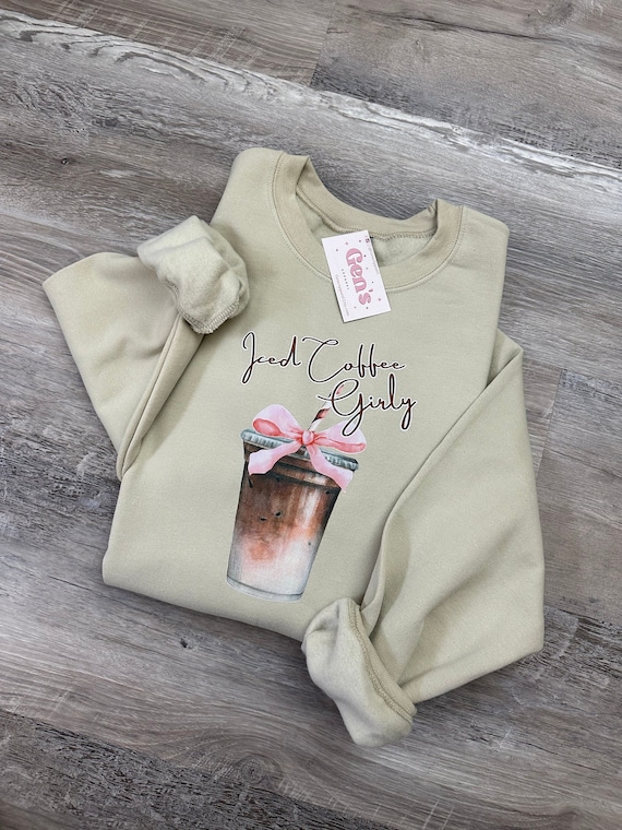 Coquette Iced Coffee Sweatshirt, Coffee Sweatshirt, Gift for her, Bow Sweatshirt, Iced coffee, Coffee Lover Gift, Cute sweatshirt