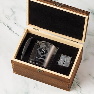 Single Glass Wood Box Gift | Engraved Whiskey Glass | Custom Bourbon Glass | Whiskey Glass Wood Box Set | Personalized Bourbon Gift
