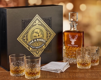 Deer Hunter Decanter Set | Gifts for Hunters | Whiskey Decanter Set Personalized | Engraved Decanter | Decanter Box | Buck Hunting Seaon