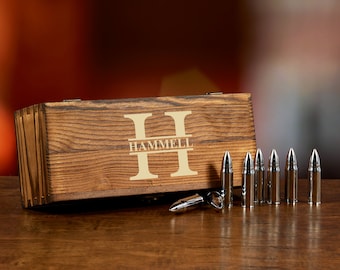 Whiskey Bullets | Wood Box Whiskey Bullet Gift Set | Bourbon Bullets | Whiskey Stone Bullets | Whiskey Stones | Bourbon Stones | Fathers Day