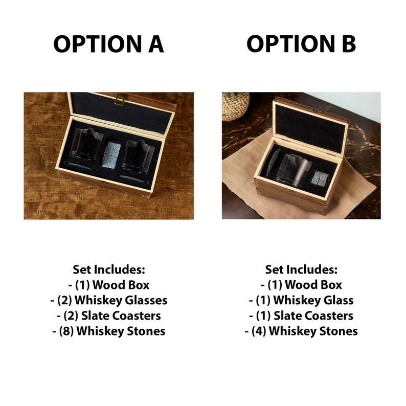 2-Glass Wood Box Gift Engraved Whiskey Glasses Custom Bourbon Glasses Whiskey Glasses Wood Box Set Personalized Bourbon Gifts image 2