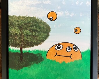 Repainted Landscape With Monster -- Bubble Boos -- Original Painting Repainted Now Including Cartoon Monsters
