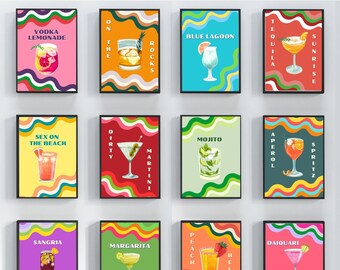 Bar Cart | Bar Cart Decor | Apartment Decor College | Dorm Poster | Apartment Decor Funky | Cocktail Posters | Dorm Decor for College Girls